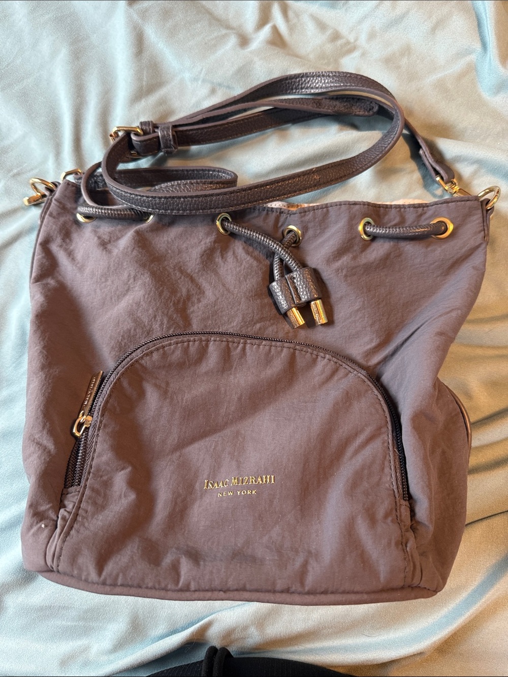 Isaac Mizrahi New York Gray Drawstring Shoulder Bag